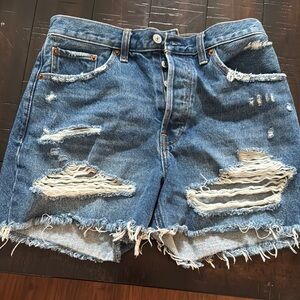 Abercrombie & fitch 4/27dark high rise Distressed Denim Shorts button fly 4inch